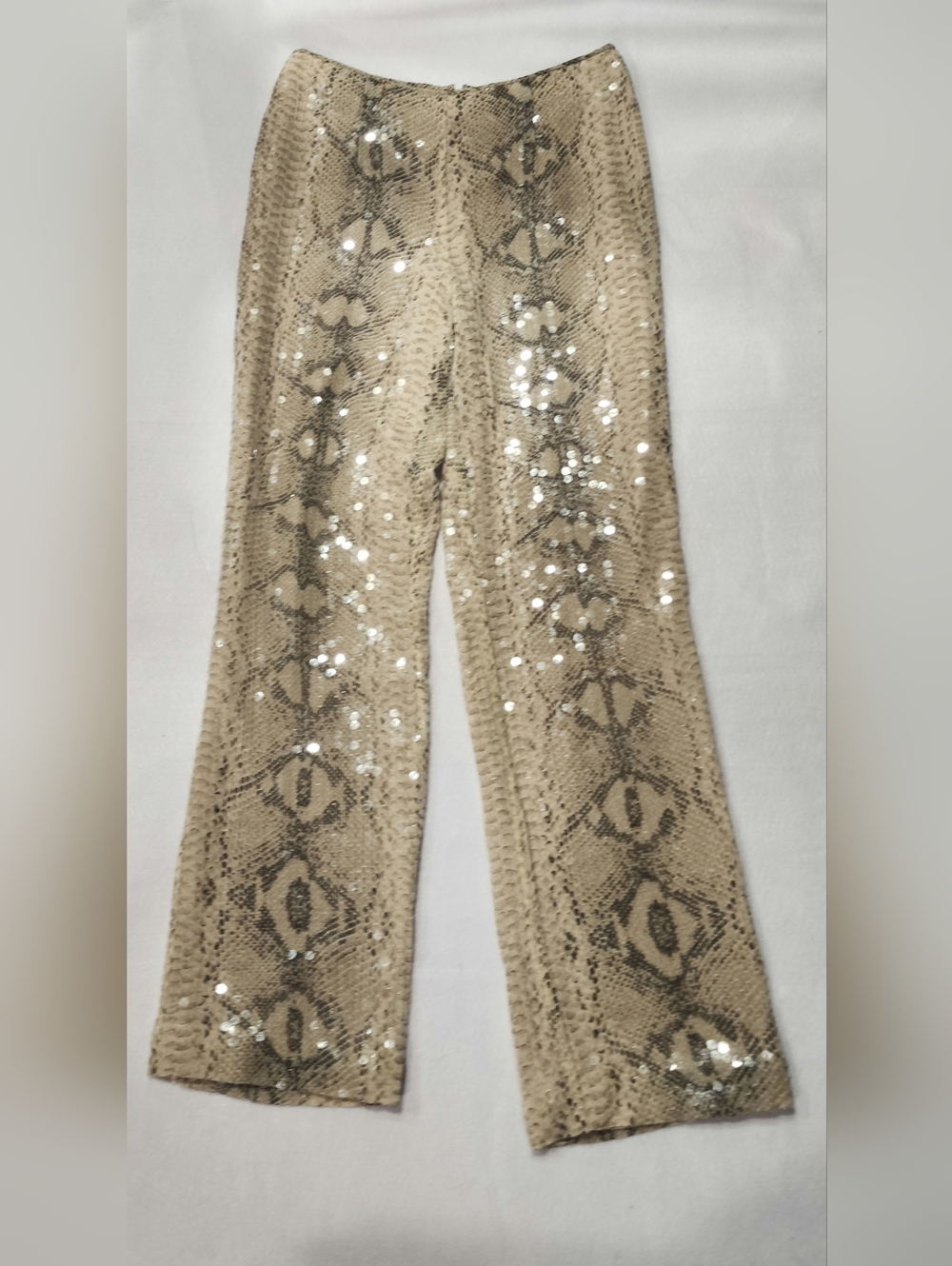 Basix II Sequin Snake Pants  featuring Python Snake-Print, Lined Wide-Leg Sz 4